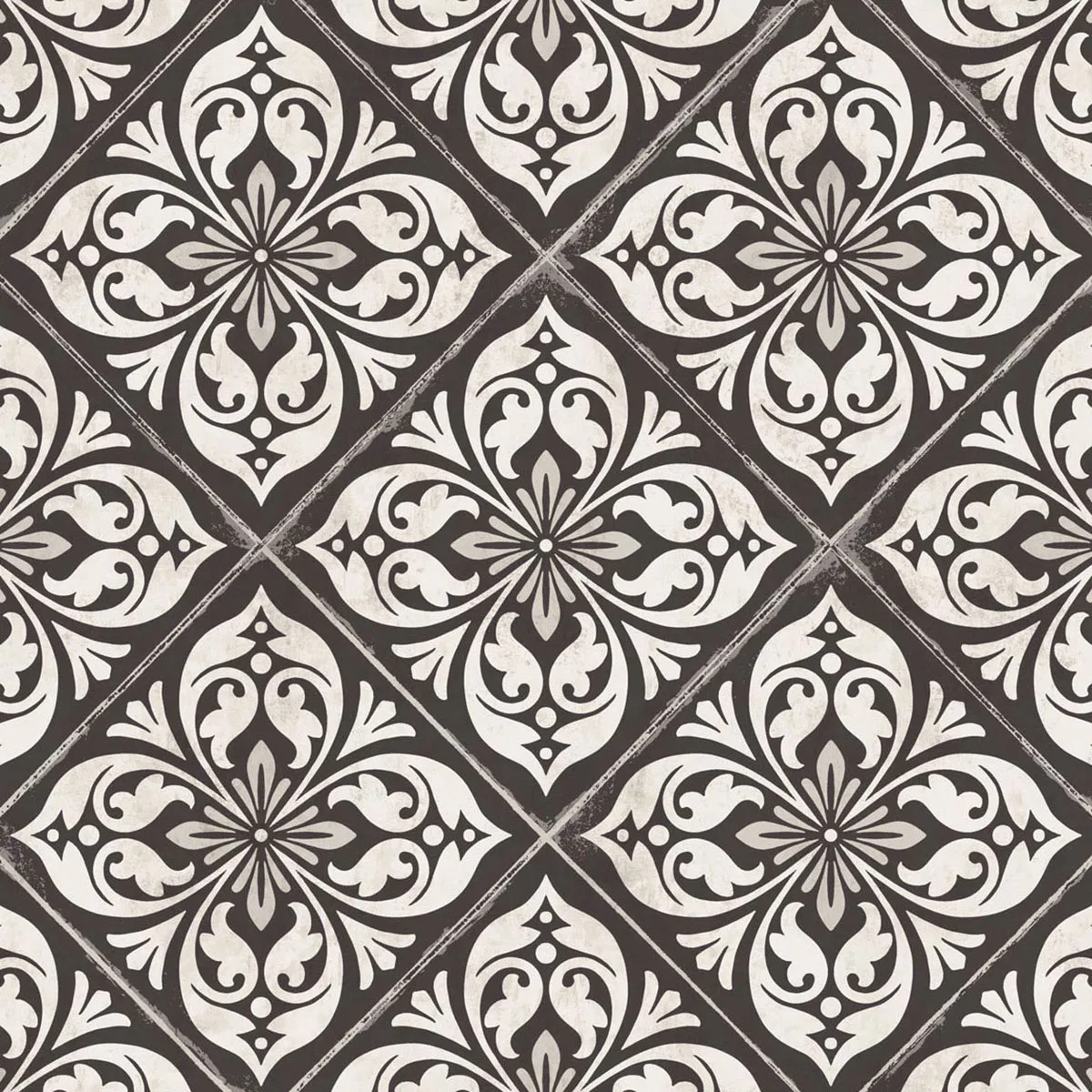 Lillian August Plumosa Tile Ebony & Silver Wallpaper