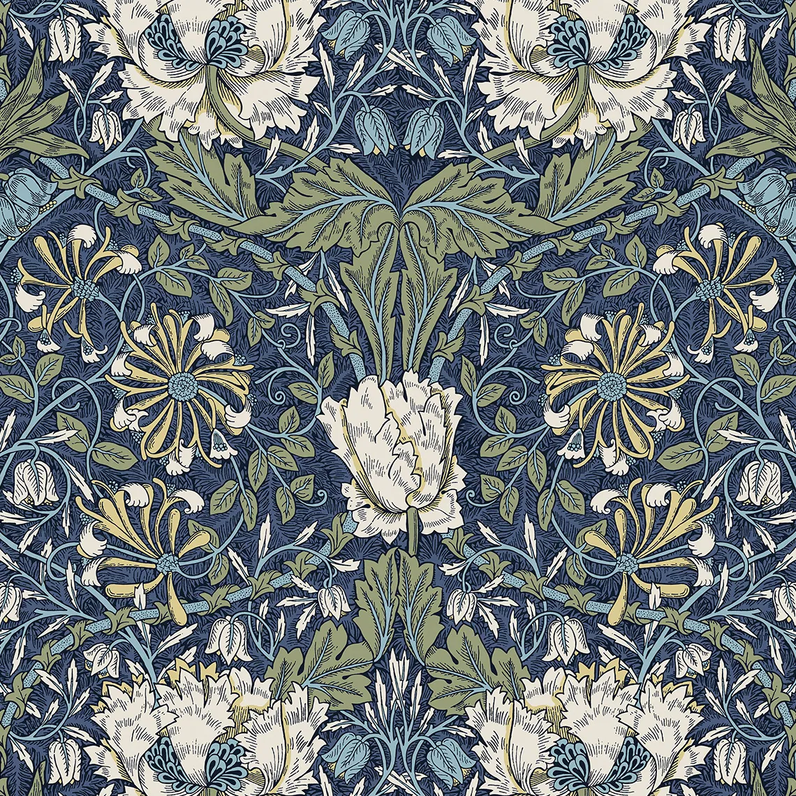 Seabrook Designs Ogee Flora Indigo Dye & Thyme Wallpaper