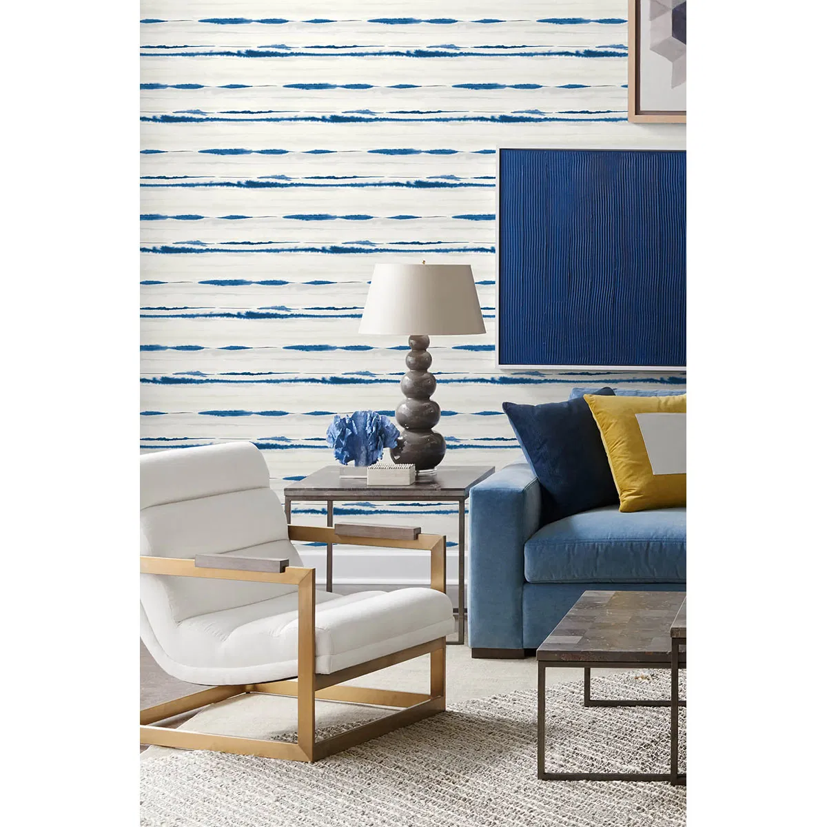 Lillian August Peel & Stick Horizon Stripe Blue Oasis Wallpaper