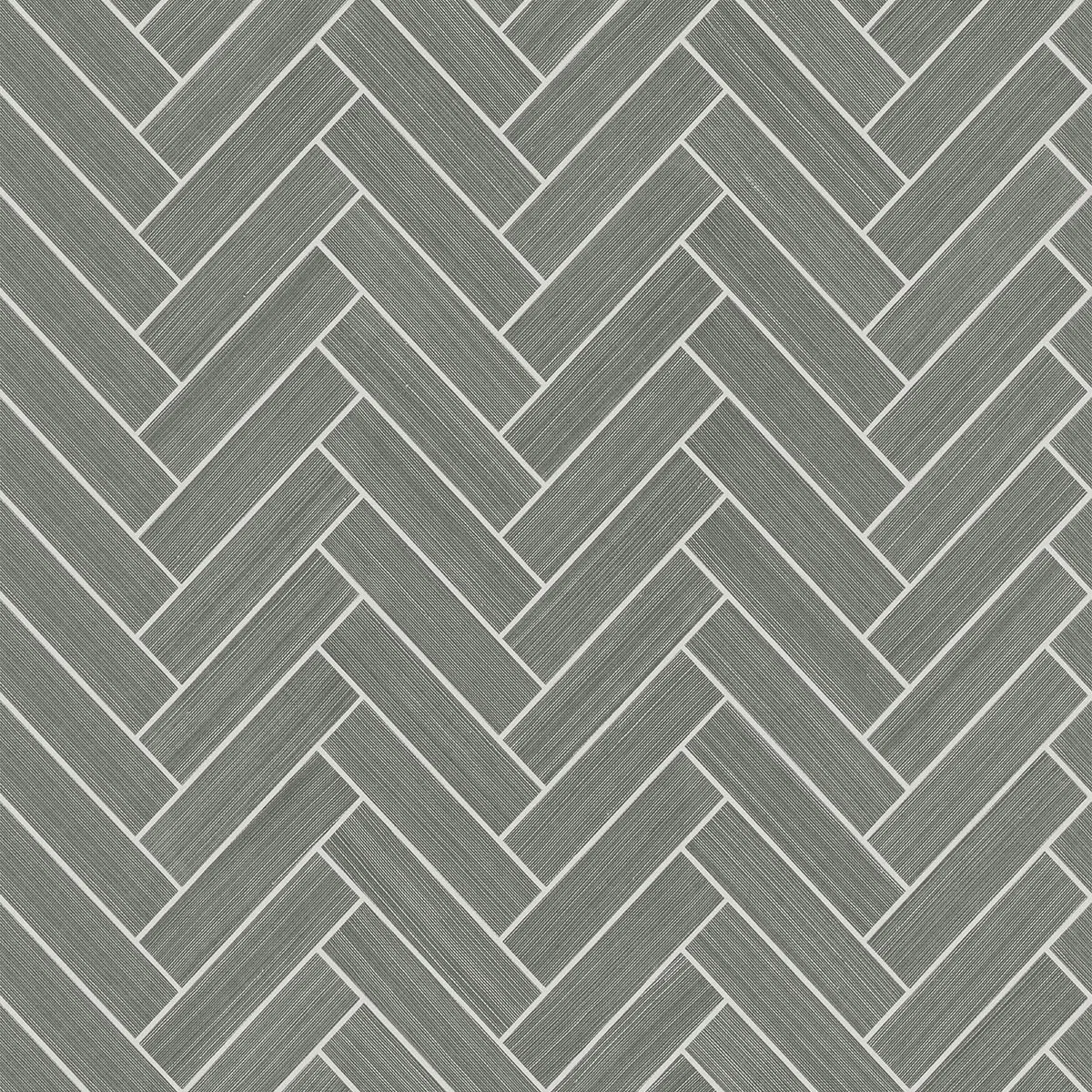 Stacy Garcia Home Peel & Stick Herringbone Inlay Graphite & Metallic Silver Wallpaper