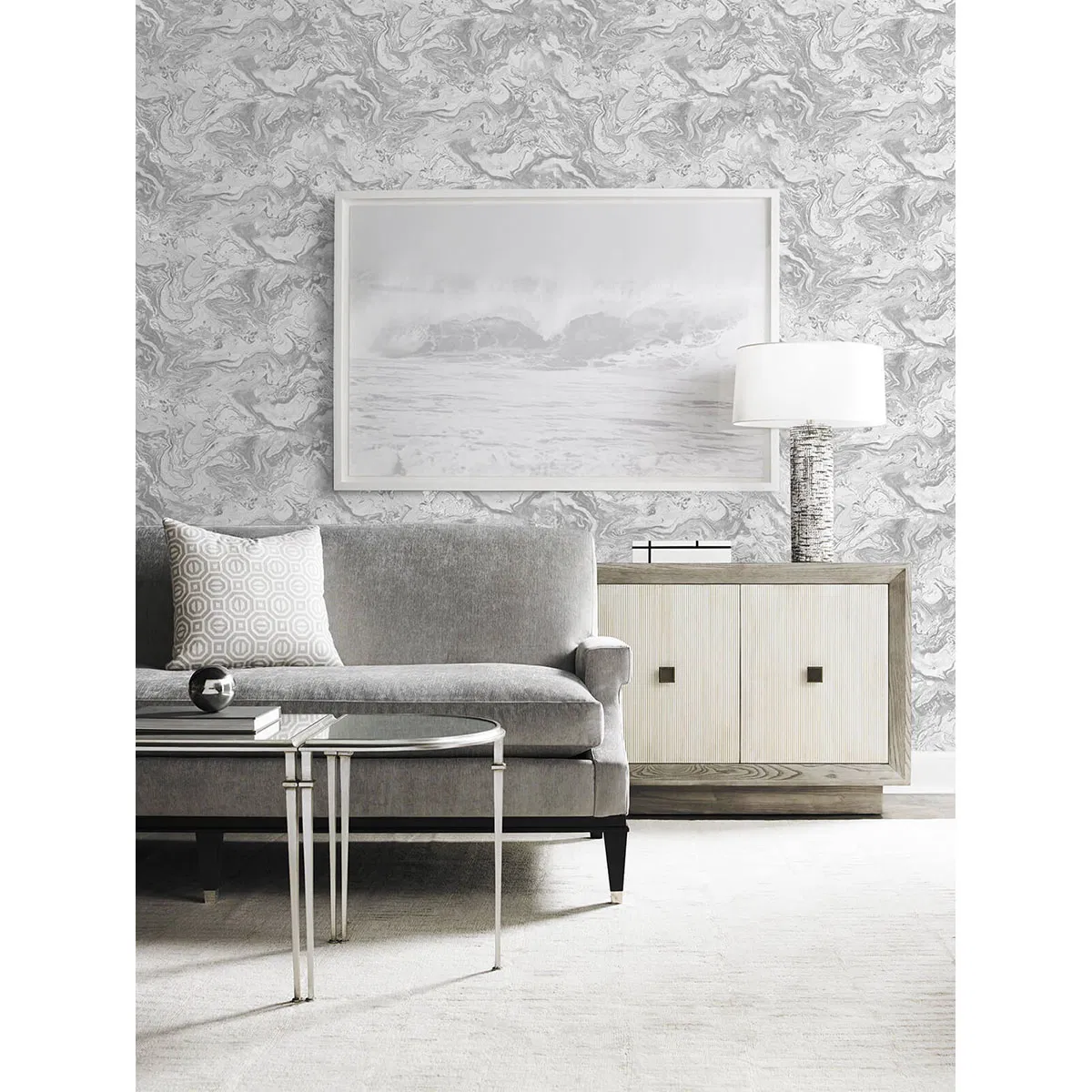 Lillian August Peel & Stick Faux Marble Calcutta & Metallic Silver Wallpaper