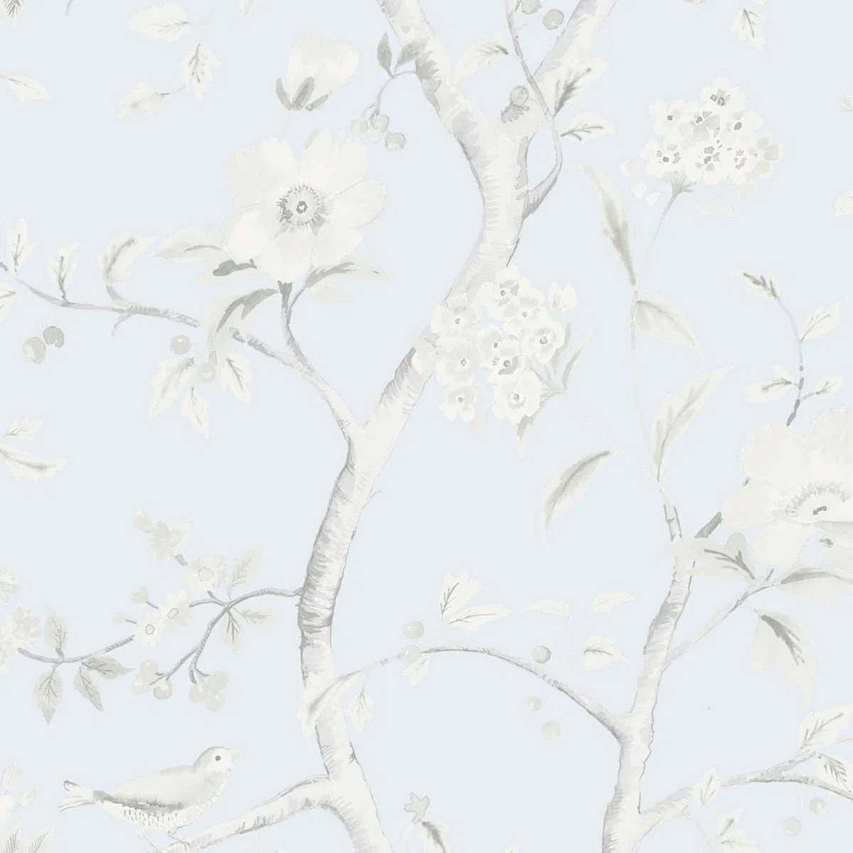 Lillian August Southport Floral Trail Blue Frost & Cove Gray Wallpaper