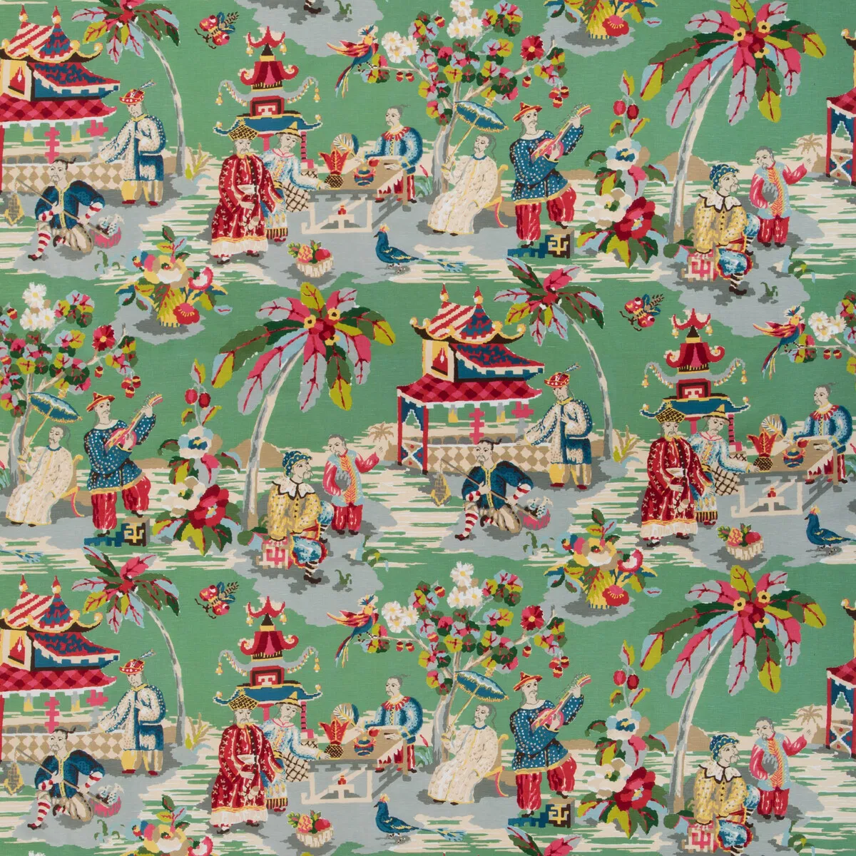 Brunschwig & Fils Xian Linen & Cotton Print Jade Fabric