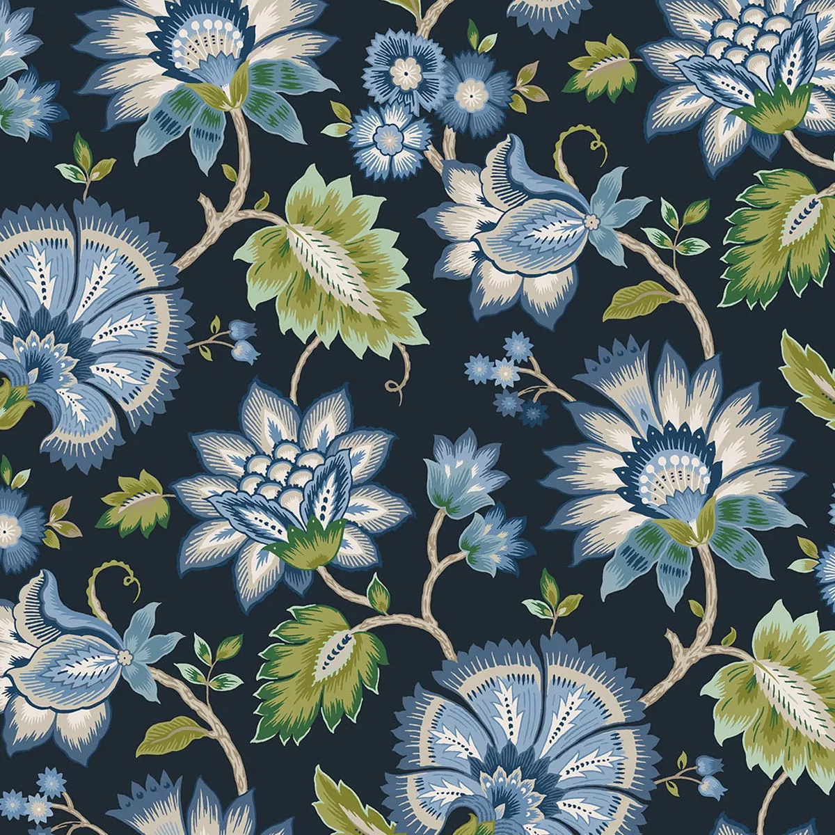 NextWall Peel & Stick Jacobean Blossom Floral Midnight Blue Wallpaper