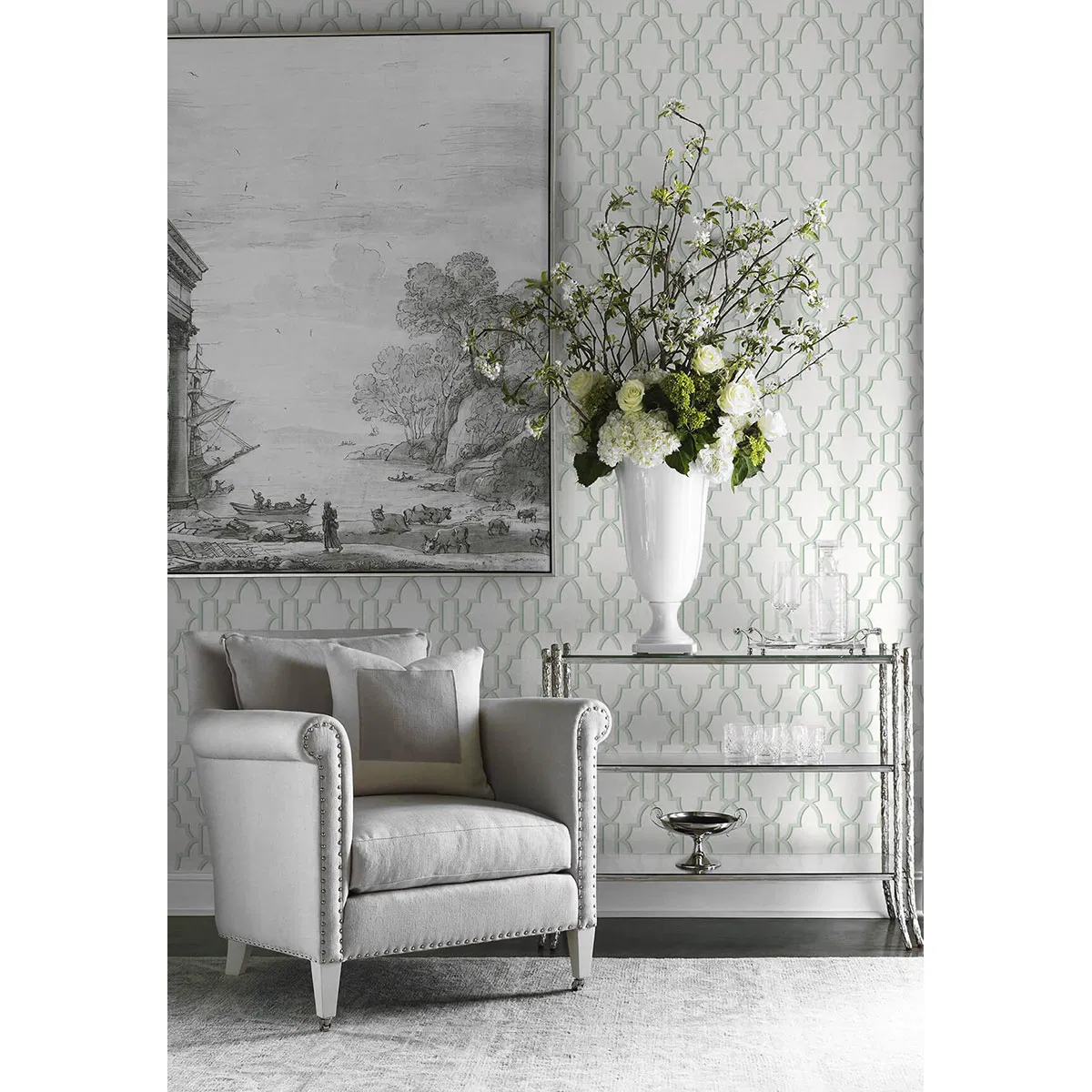 Lillian August Peel & Stick Coastal Lattice Seaglass Wallpaper