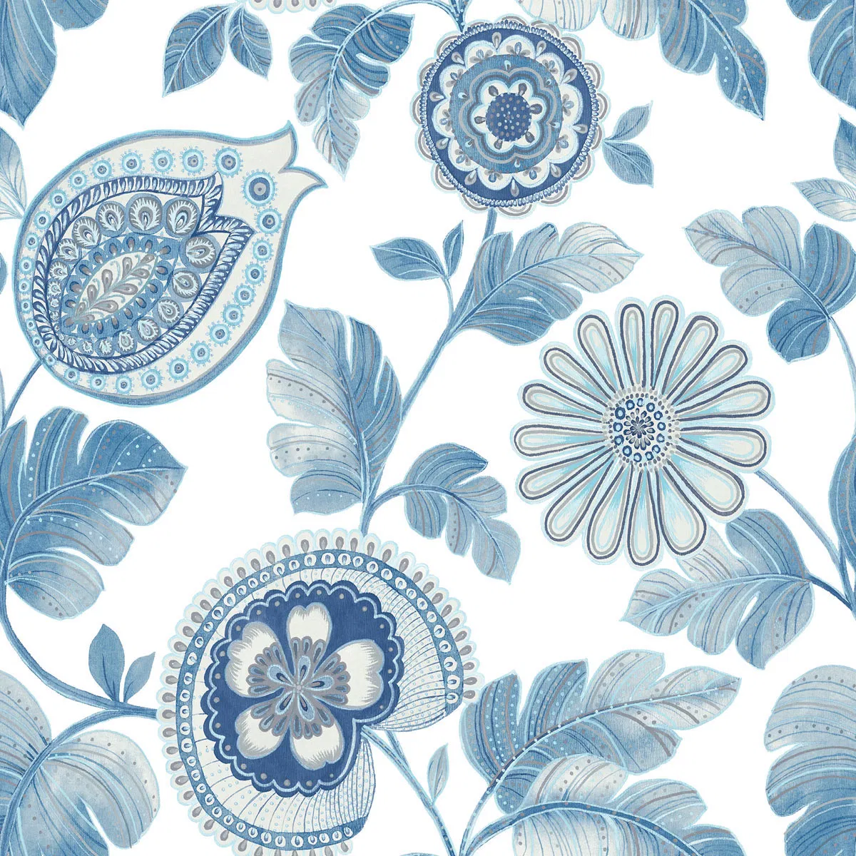 Seabrook Designs Calypso Paisley Leaf Blue Oasis & Ivory Wallpaper