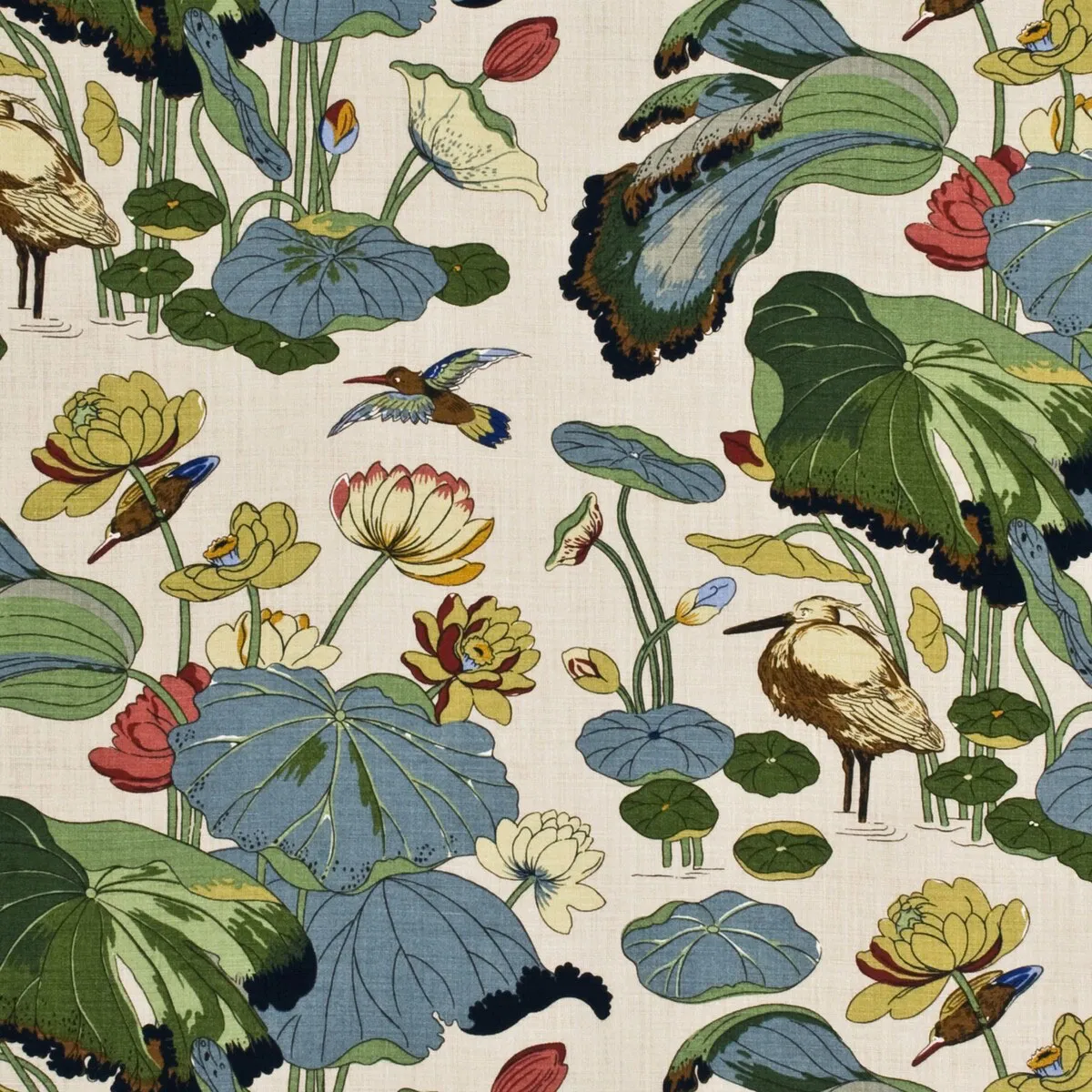 GP & J Baker Nympheus Linen Stone/Pistachio Fabric