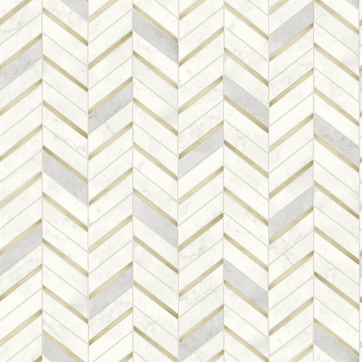 NextWall Peel & Stick Chevron Marble Tile Metallic Gold & Pearl Gray Wallpaper