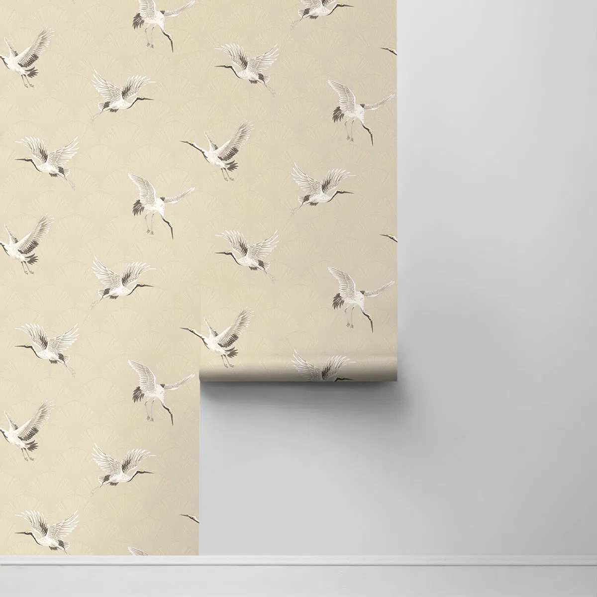 NextWall Peel & Stick Cranes Alba Beige Wallpaper