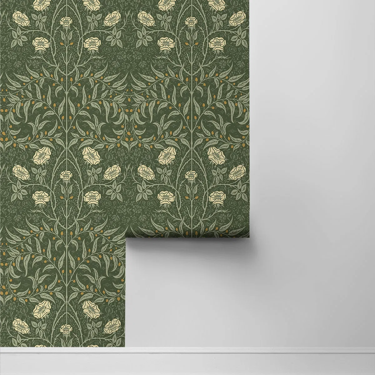 Seabrook Designs Stenciled Floral Evergreen Prepasted Wallpaper