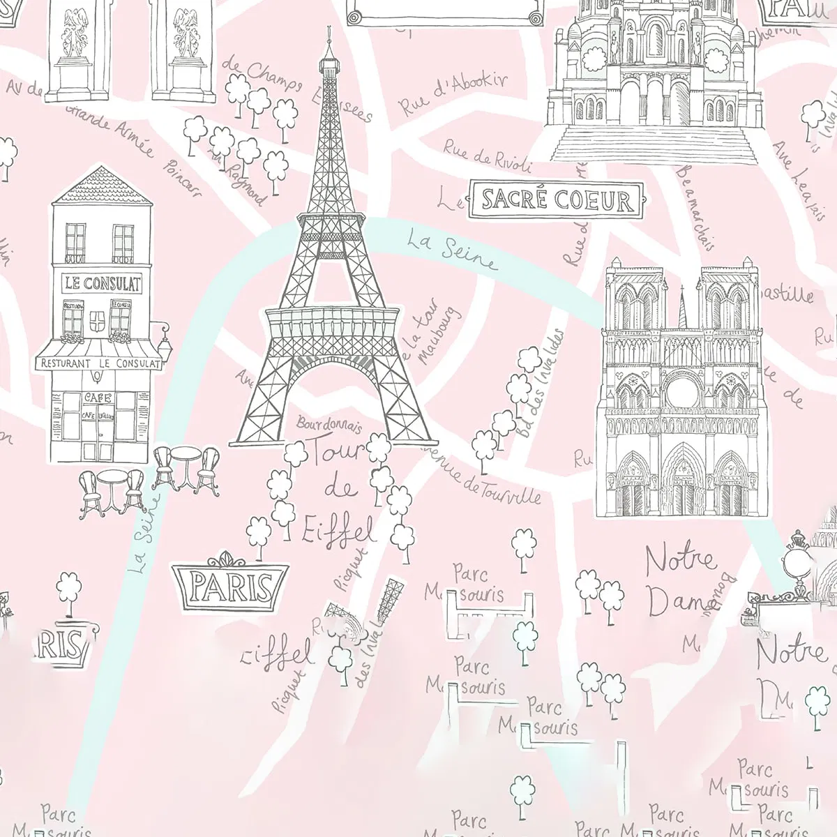 NextWall Peel & Stick Paris Scene Pale Pink Wallpaper