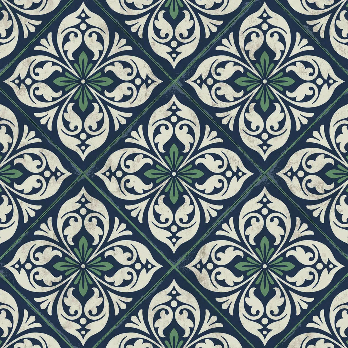 Lillian August Plumosa Tile Midnight Blue & Spearmint Wallpaper