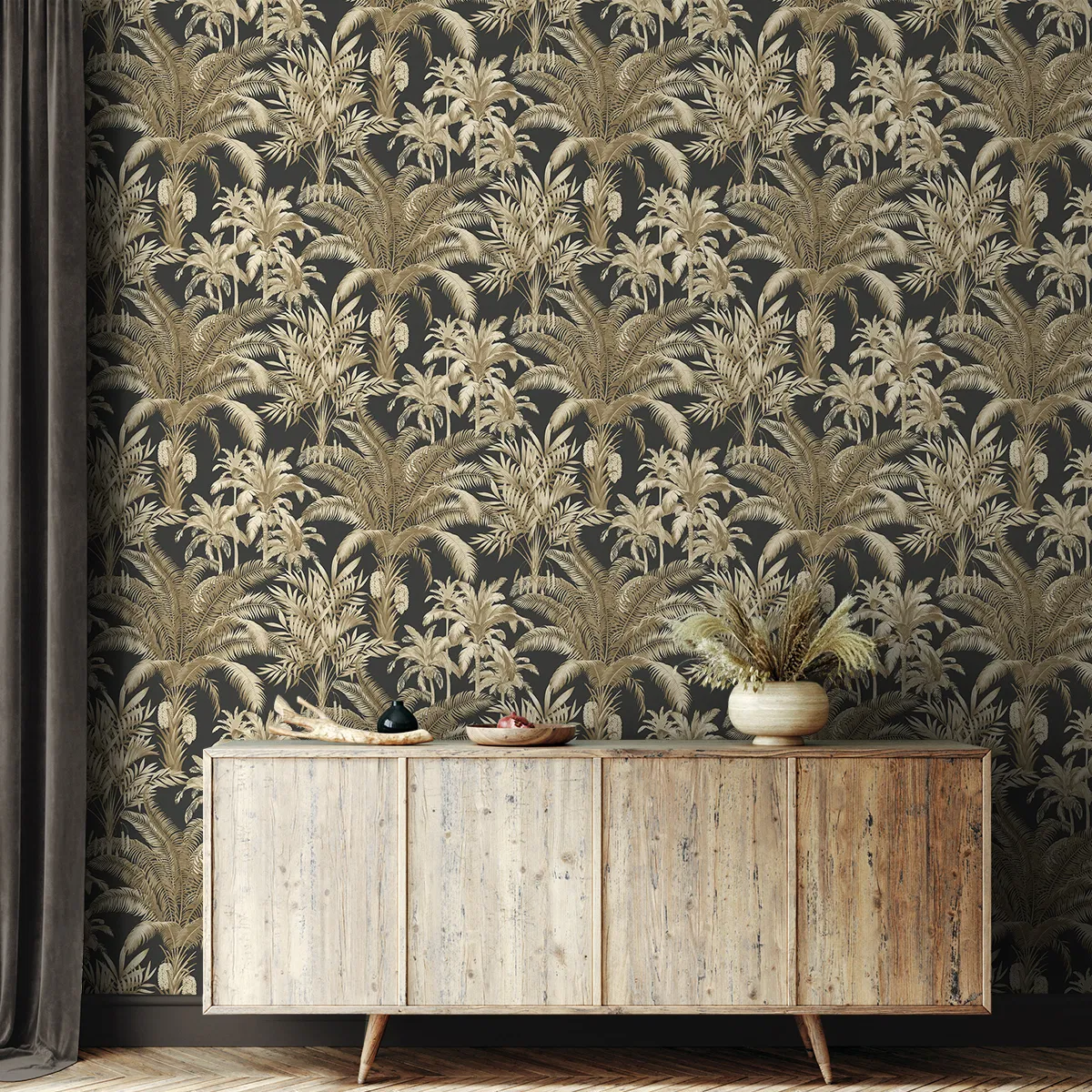 Seabrook Designs Tropical Palm Beach Ironwork & Taupe Prepasted Wallpaper