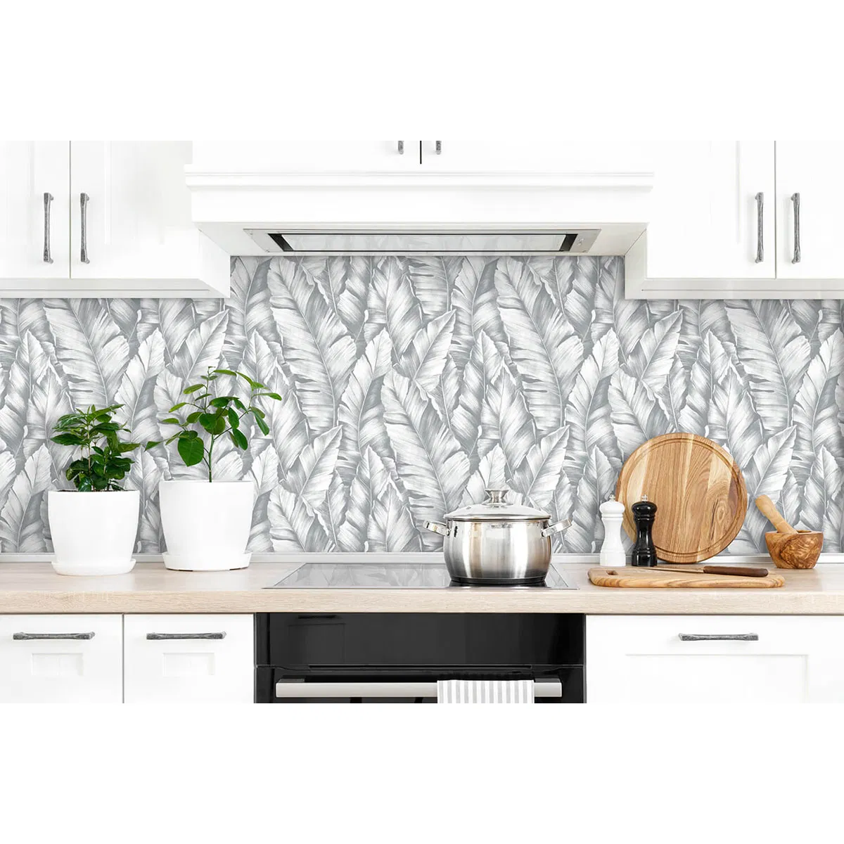 NextWall Peel & Stick Baha Banana Leaves Daydream Gray Wallpaper