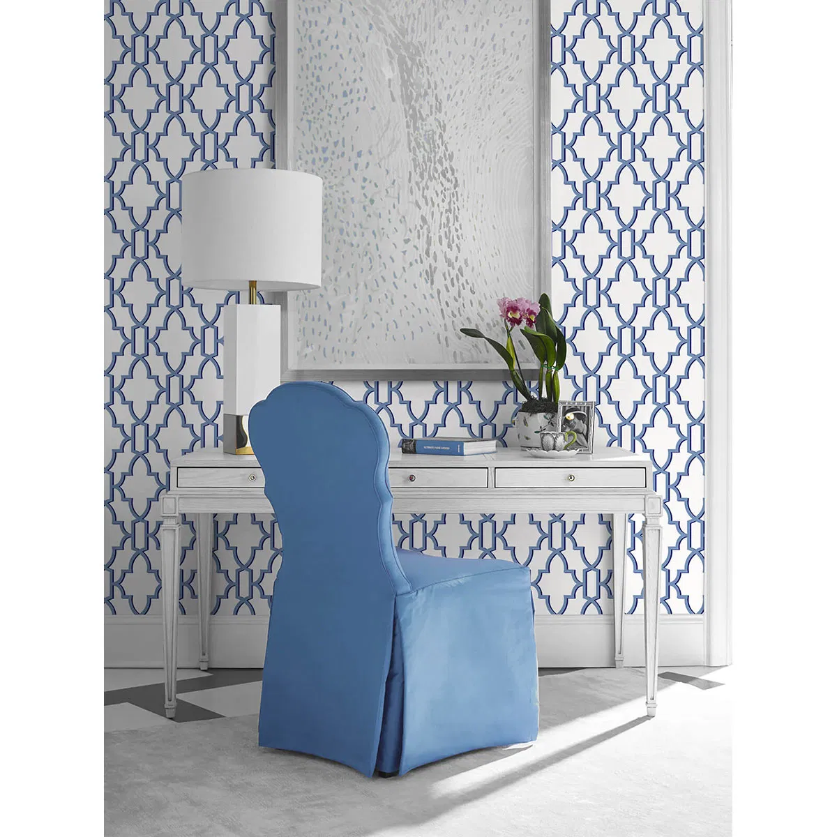 Lillian August Peel & Stick Coastal Lattice Riviera Blue Wallpaper