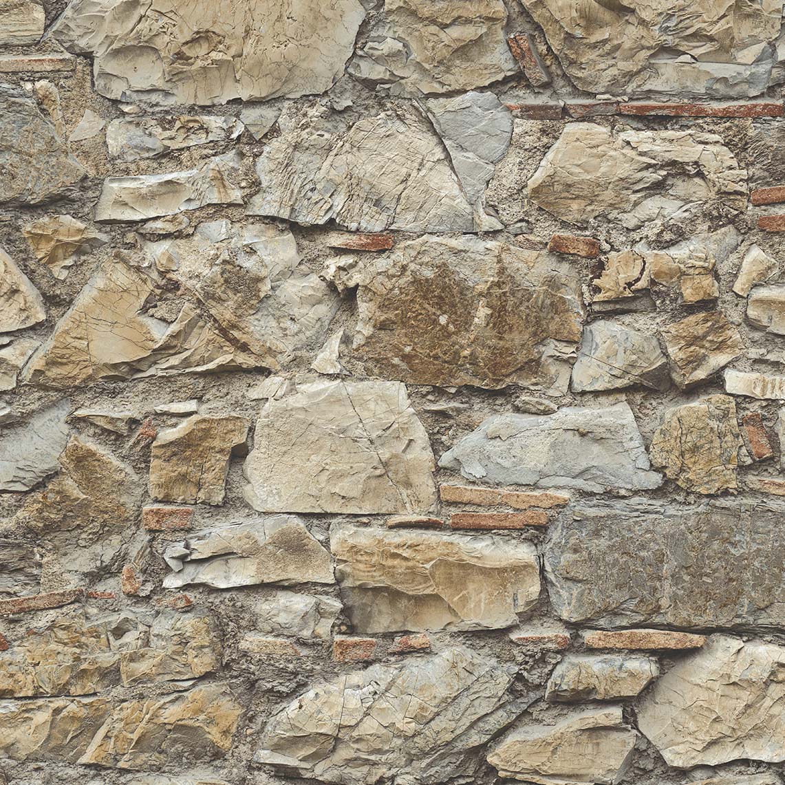 Seabrook Designs Faux Stone Wall Toffee & Ivory Prepasted Wallpaper