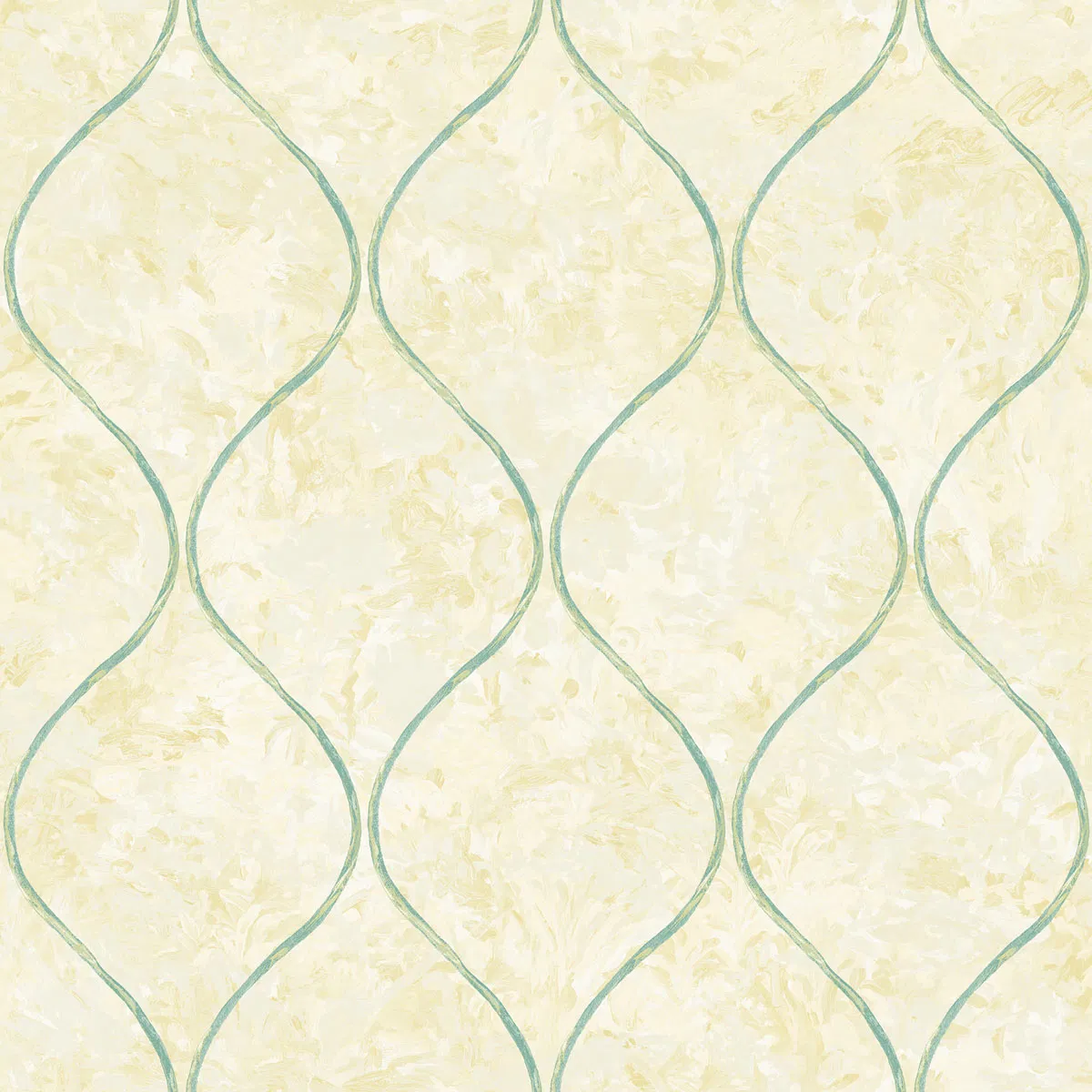 Seabrook Designs Ogee Tan & Turquoise Wallpaper