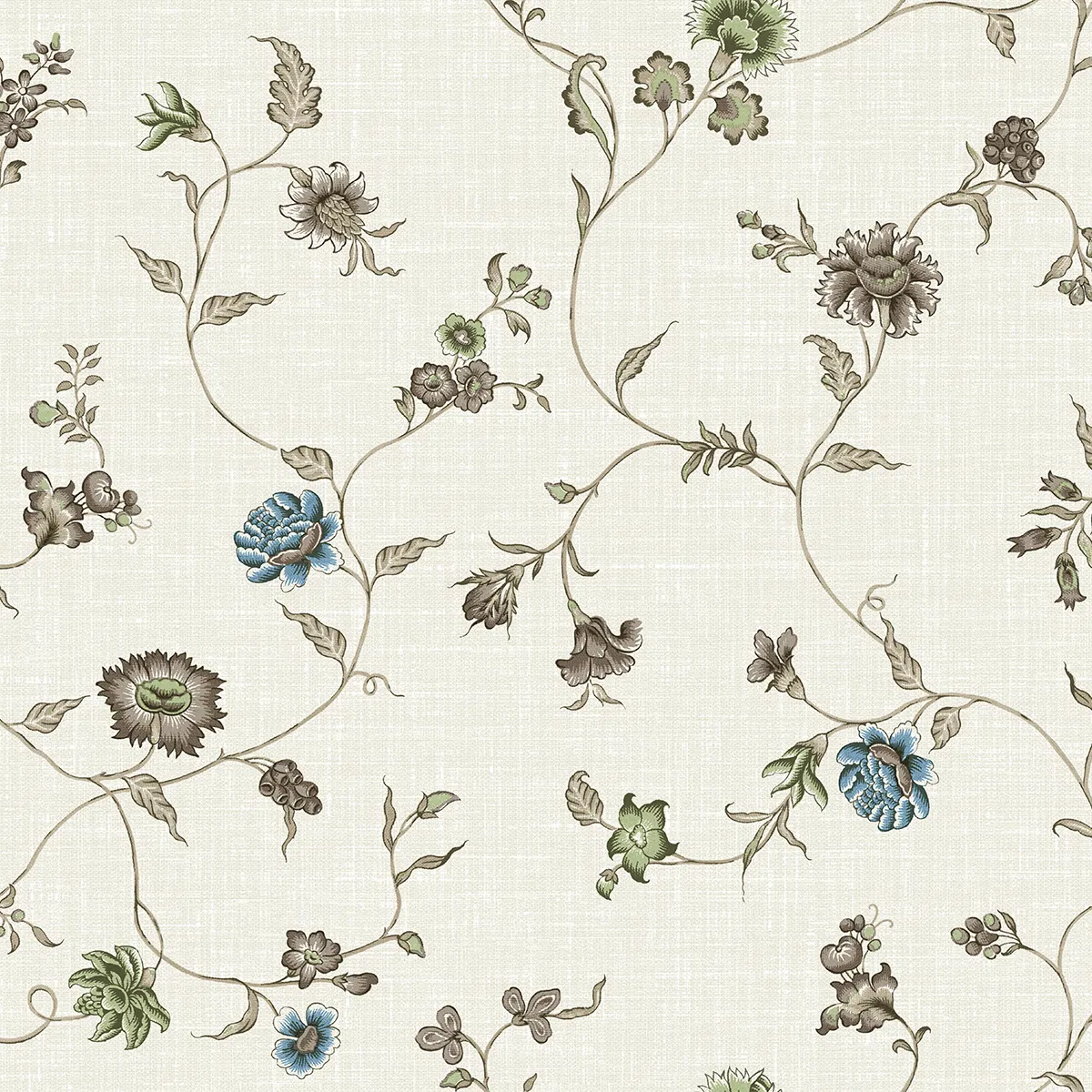 Seabrook Designs Florale Trail Greige & Blue Bell Wallpaper
