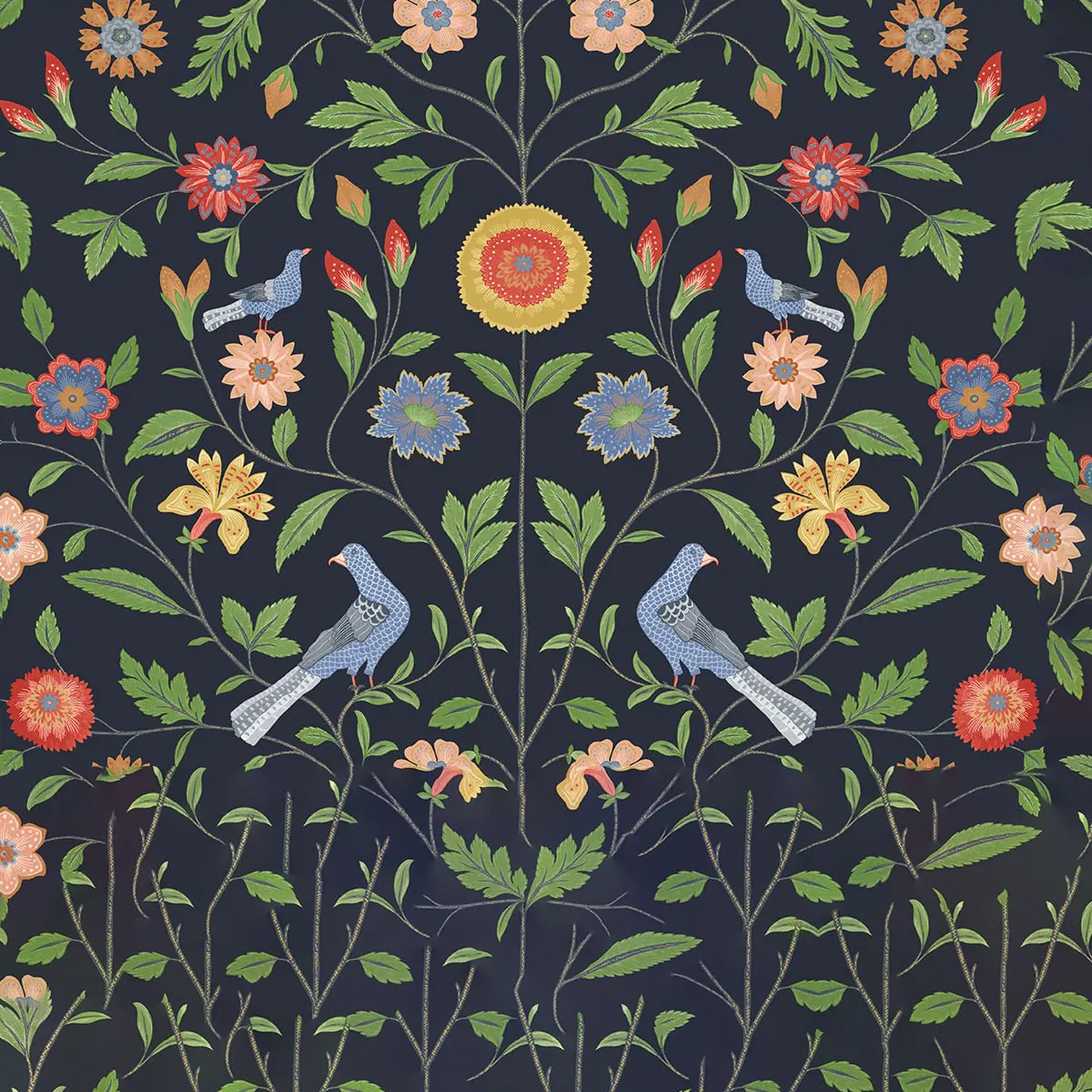 NextWall Peel & Stick Bird Toile Midnight Blue Wallpaper