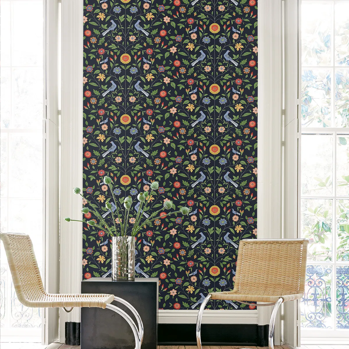 NextWall Peel & Stick Bird Toile Midnight Blue Wallpaper